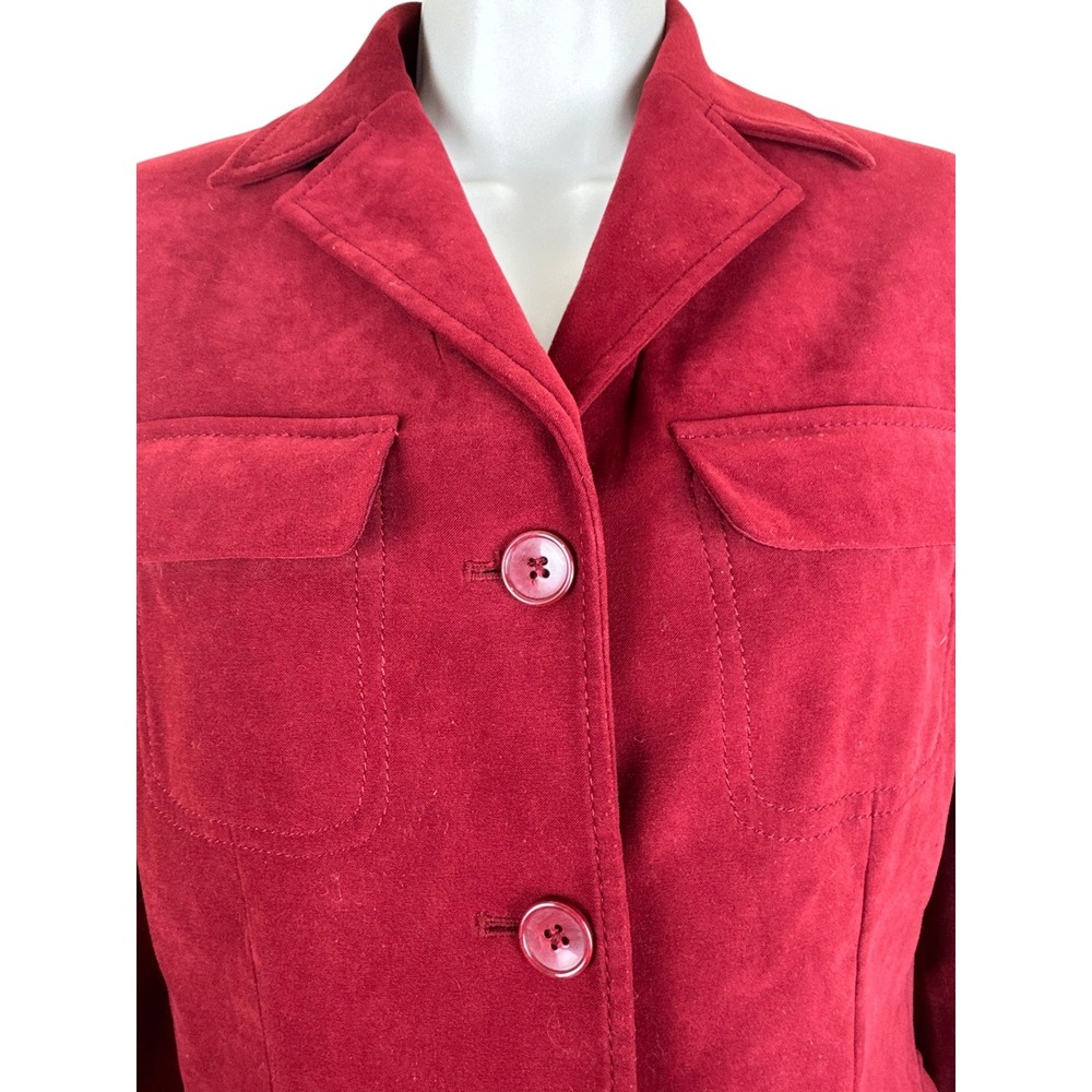 Casual Corner Annex Petite P Burgundy Velvet Blazer Jacket Y2K Tailored - Picture 4 of 8